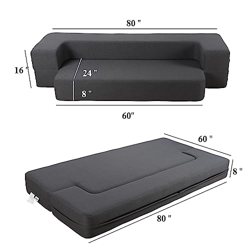 Hontop 8 Inch Folding Sofa Bed Couch Queen Memory Foam Convertible Futon Sleeper Chair Foam Bed For Bedroom Living Room Guest, Dark Grey Queen #TOP2