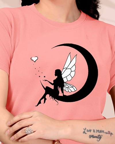 Image of Women Round Neck Printed Cotton Blend Regular Fit T-Shirt