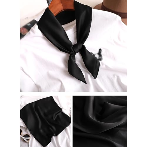 Silk Like Scarf Solid Color Scarf Lightweight Square Scarf Neck Head Scarf Soft Neckerchief Handkerchief Black4