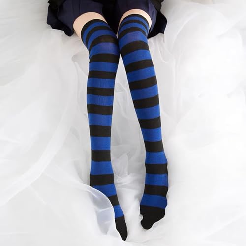 Image of Cute Japanese Style Blue /Pink Striped Over Knee High Socks Thigh Long Knee Boot Stockings for Women Teen Girls