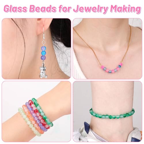 shynek 1400 Pieces 6mm Round Glass Beads for Bracelets, 28 Colors Bracelet Beads, Glass Crystal Beads for Jewelry Making, Bracelet Making and DIY Crafts(Gradient Mermaid Color)