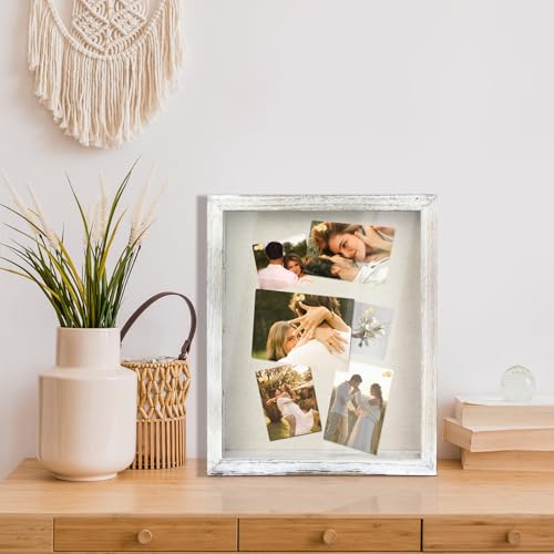 Image of Shadow Box Display Case 11x14, Deep Shadow Box Picture Frame with Linen Back and Removable Shelves, Wooden Memory Box for Wedding Bouquet, Photos, Medals, Keepsakes (White, 11x14)