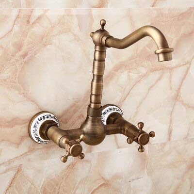 Antique Basin Kitchen Sink Mixer Tap Swivel Faucet Retro Bronze Fashion Style Wall Mounted Dual Handle Wash Basin Faucet