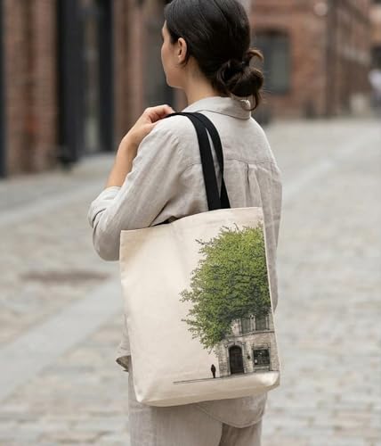 Image of Canvas Tote Bag with Zipper for Women| Inside Pocket | Cotton College Shoulder Bag | Stylish Travel Sling & Handbag for Daily Use | Cotton Canvas Fabric