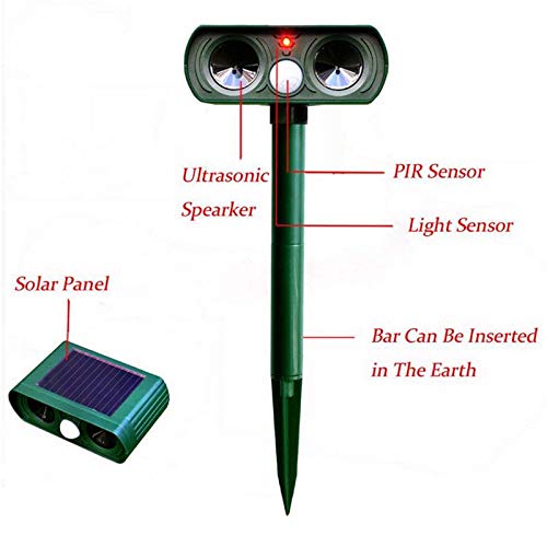 NNuodekeU 2 Pcs Solar Powered Army Green Color Ultrasonic Pest Repeller Cat Dog Deterrent Scarer Repellent for Outdoor Use Garden Supplies - Image 4