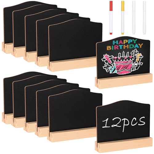 Vikcvcsc 12 Piezas Mini Pizarra con Soporte,Mini Letreros de Pizarra de Pie,Pizarra de Precio,Pizarra Pequeña de Doble Cara de Tiza Etiquetas de Alimentos para Buffet,Pizarras Decoración para Fiesta