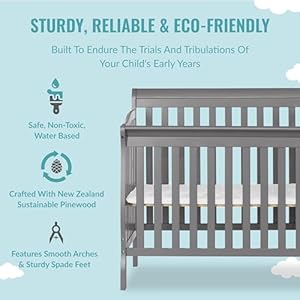 Jayden 4 in 1 mini convertible crib and changer in storm grey greenguard gold certified non toxic finish new zealand pinewood 1 mattress pad  urban country home decor