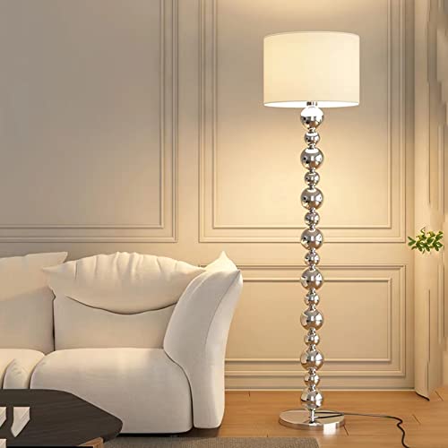 Lampadaire en tissu de lin E27 avec colonne en acier pour salon