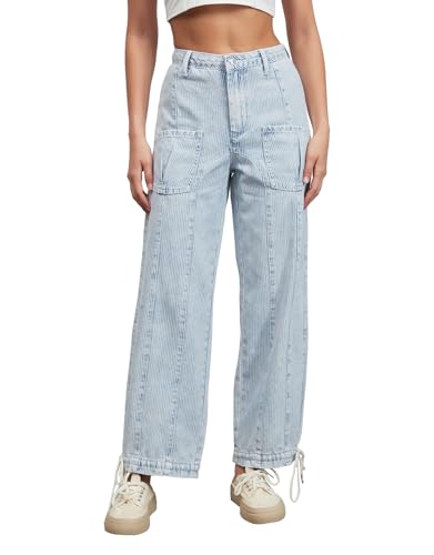 Kedera Women's Striped Jeans Trendy Mid Rise Straight Leg Casual Jean Joggers Wide Leg Baggy Pants Boyfriend Denim Pants