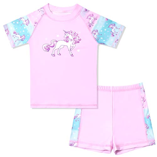 4t 5t Girls Rainbow Unicorn Rash Guard Swimsuit Two-Piece Swimwear UPF 50+ UV Cover