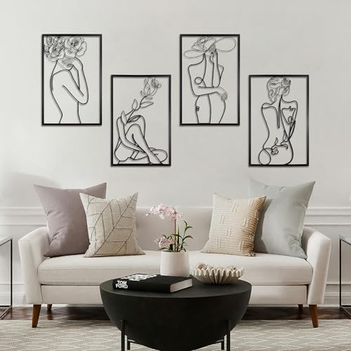 CXRYLZ 4PCS Mental Wall Art Decor, Framed Modern Wall Decor, Aesthetic Wall Decorations, Abstract Flower Line Drawing Artworks, Minimalist Wall Art for Women, Bedroom, Living Room, Bathroom (Black) CXRYLZ 4PCS Mental Wall Art Decor, Framed Modern Wall Decor, Aesthetic Wall Decorations, Abstract Flower Line Drawing Artworks, Minimalist Wall Art for Women, Bedroom, Living Room, Bathroom (Black)