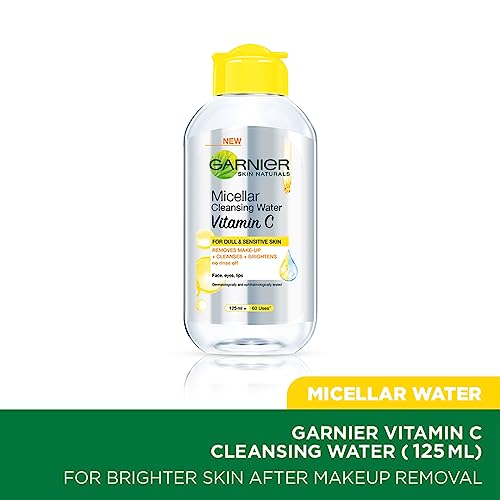 Image of Garnier Skin Naturals, Cleansing Water, Cleansing & Brightening, Micellar Water with Vitamin C, 125 ml (Pack of 2)