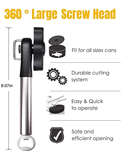 Smooth Edge Manual Can Opener Stainless Steel & Bottle Openers, Safe Cut Can Opener With Non-Slip Rubber Knob, Smooth Edge Can Opener, Professional Ergonomic Jars & Tin Opener For Cans Kitchen Tools #TOP1