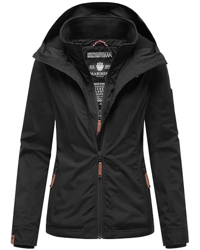 MARIKOO leicht gefütterte Damen Übergangsjacke kurze Sommerjacke mit kuscheligem Fleece-Innenfutter und großer Kapuze Erdbeere Black2 Gr. S