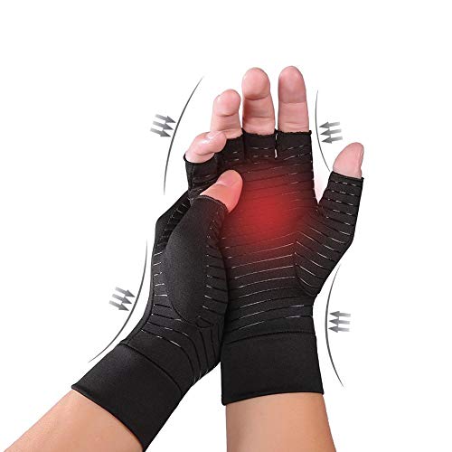 Gorgebuy 1 par de Guantes de compresión para la Artritis: Tren de rehabilitación de Fibra de Cobre de Medio Dedo Enfermería para la Artritis reumatoide; Aliviar la tensión y el Dolor