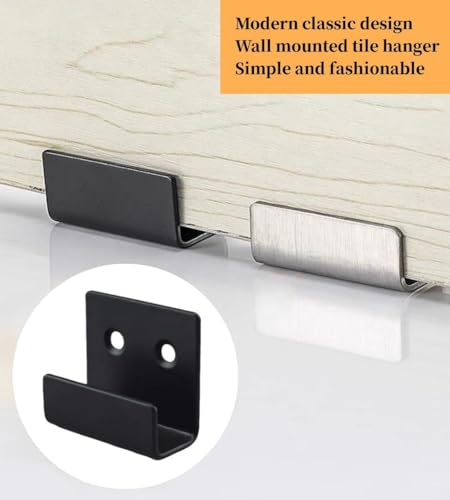 Image of TileDisplay Wall Hanger, 8 Pcs Stainless Steel Wall Mount Brackets Hook, Heavy Duty Tile Hanger for Mirrors, Picture Frame Ceramic Wall Display (Black Inner Width 10mm /0.39 inch)
