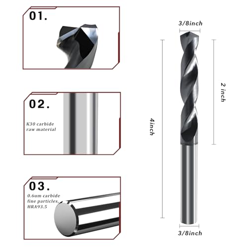 Image of 3 /8 Tungsten Solid Carbide Drill Bit for Hardened Steel Stainless Steel Hot Working Steel Metal CNC Carbide Twist Drill Bits 135 Point Angle