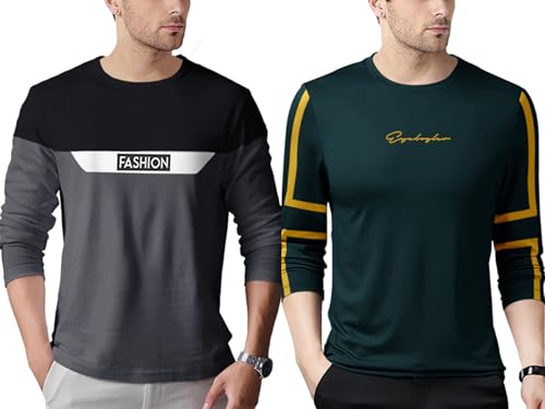 Image of Noble Monk Men Full Sleeve Round Neck T-Shirt | Printed Sleeves |Regular fit Tshirt for Men