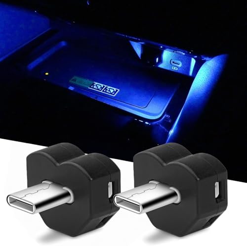 joonnair 2 Mini Luz Ambiental USB LED para Automóvil, 8 Colores, Type C Luces Interior Coche, lámpara USB enchufable para Leer y Espacio Interior