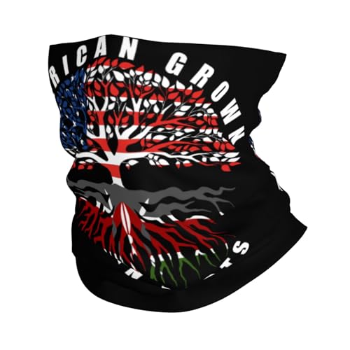 American Grown with Kenyan Roots Flag Neck Gaiter Balaclava Face Mask for Men Women Patriotic Design Seamless Bandana Cover Scarf Headwear Headband Head Wrap White
