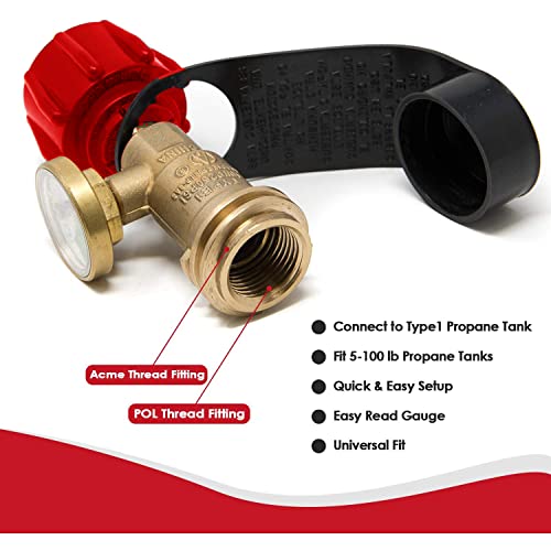 GasOne-50120-R-Propane-Tank-Gauge-Pressure-Meter-Allows-to-Connect-Regulator-New-Red-QCC