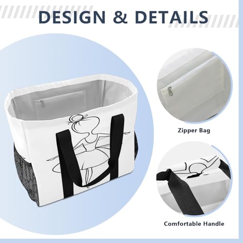 Nander Girl Dancing Ballet Reusable Grocery Bags,Large Grocery Tote Bag Water Resistant Shopping Bags Foldable Grocery Bag for Clothes,Shoes and Picnic3