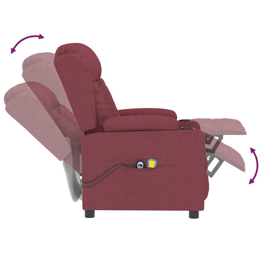 vidaXL Massagesessel, Sessel Verstellbar Elektrisch, Relaxsessel mit Liegefunktion Vibrationsfunktion, Ohrensessel Fernsehsessel, Weinrot Stoff