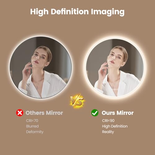Image of Modern Round LED Wall Mirror || Trio Color Lighting, Antifog Heating, Stepless Dimmer & Memory Recall for Vanity& Bathroom. (24x24inches)