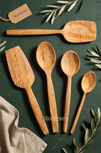 Zeytin Ağacı Ahşap Tahta Kaşık Spatula Seti (Zeytin Ağacı) Ağaç Kaşık 5 Parça Mnt-088