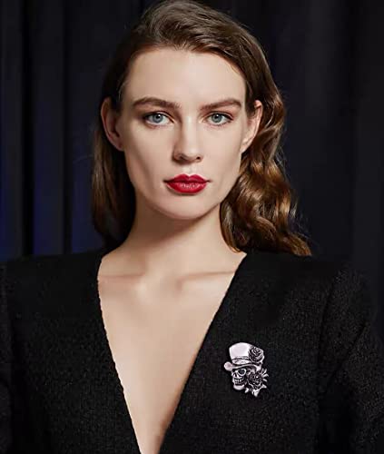 Image of Vintage Skull Head Brooch Pin Skeleton Rose Flower Pins Clip Lapel Shawl Sweater Scarves Dress Suit Backpacks Badge Hat Brooches Pins Fashion Halloween Jewelry Gifts for Women Girls Men Accessories