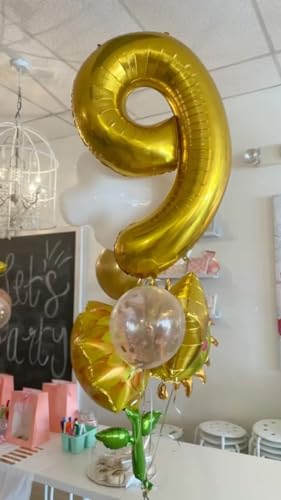 Image of Gold Number 90 Balloon 40 inch, 90 Number Balloons, 90th Gold Birthday Decorations, 90 Year Old Women Men Golden Party Supplies