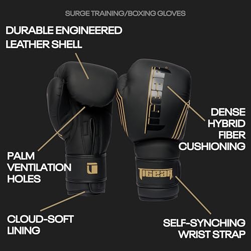 Image of Tigear Surge Pro Boxing Gloves for Men Women & Kids | Engineered Leather Muay Thai Gloves, MMA Gear, Kickboxing Heavy Bag Training and Sparring