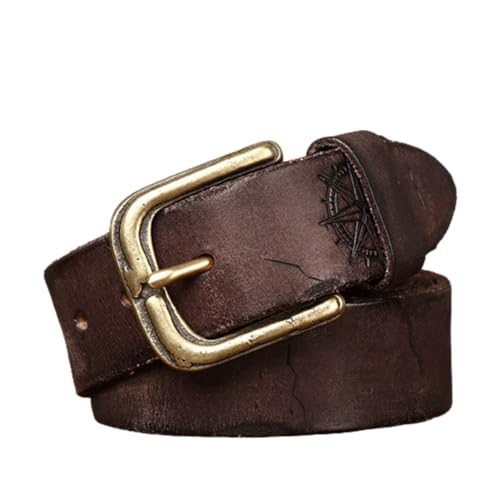 Ceinture cuir pleine fleur homme large 3,8 cm sangle relief étoile 8 branches