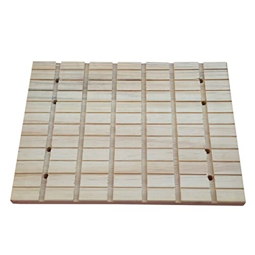EXAOMBLE ペット用爪とぎボード 天然木製スクエア溝入り ねずみ ハムスター向け爪研ぎおもちゃ 小動物用ベージュ耐久スクラッチャー ケージ固定付き