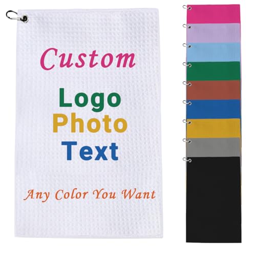 Customized Golf Towel,Personalized Custom Golf Towel for Golf Bags with Carabiner Clip,15.7