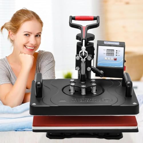 Image of Heavy Duty Digital Heat Press Machine | LCD Display | Sublimation and Vinyl Printing | T-Shirts Hoodies Cushions Flat Products | Black (12 * 15 inch)