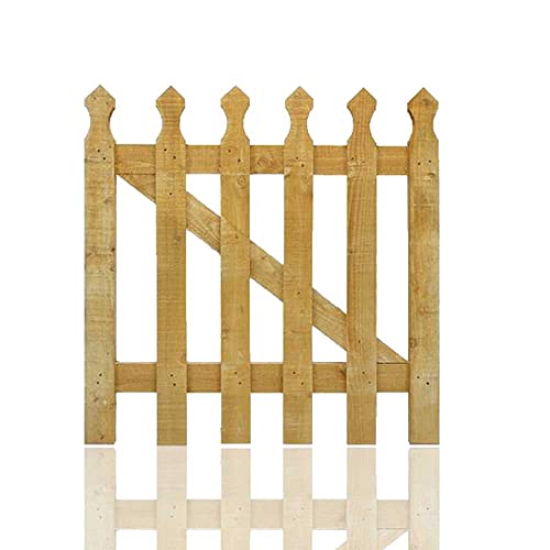 zeeyrak 90CM x 90CM Pressure Treated Wooden Picket Garden Gate, Handmade Wood Gate, Decorative Garden Gate