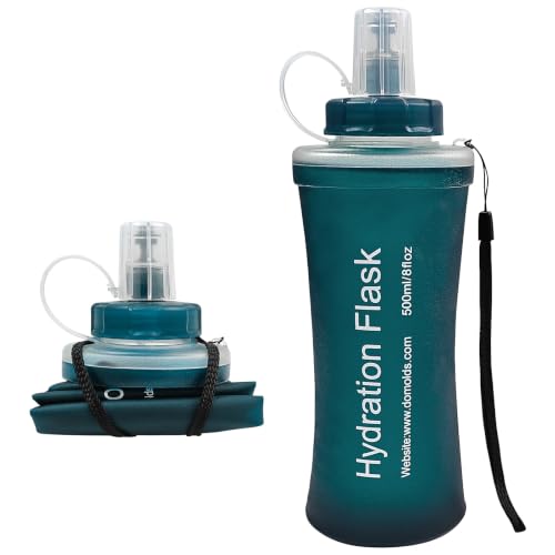 FR Collapsible Soft Hydration Flask 500ml TPU Portable Sports Water Bottle, Outdoor Running Cycling Fitness Hydration Bag with Leak-Proof Bite Valve and Lanyard(Slate Blue)
