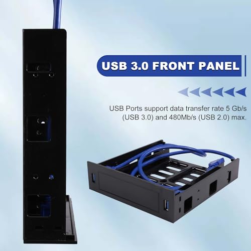 Panel frontal USB 3.0 doble para bahía 5.25 pulg, negro miniatura 6