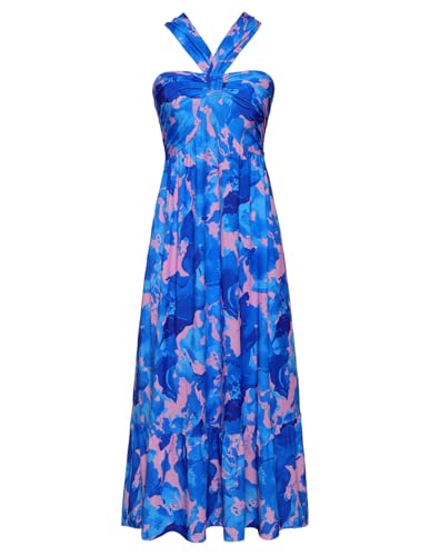Image of GRACE KARIN Womens Summer Floral Dresses 2026 Boho Maxi Dress Flowy Halter Sundress Casual Vacation Beach Clothes with Pocket
