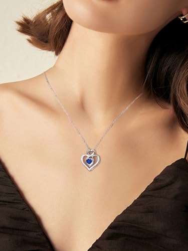 Heart Birthstone Necklace Sterling Silver Birthstones Jewelry, Women Love Heart Pendant Necklaces for Mom Grandma Birth Stone Birthday Gifts4