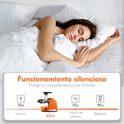 AMZCHEF Licuadora prensado en frío - Extractor de zumos y verduras - Licuadoras para zumos con 2 depósitos y cepillo - Cold press slow juicer machine con función de masticación inversa - - imagen 7