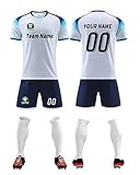 VIPOKO Customized Soccer Jersey with Your Name and Number Personalized Soccer Jerseys for Men Boys Kids Aldult Uniform Set White