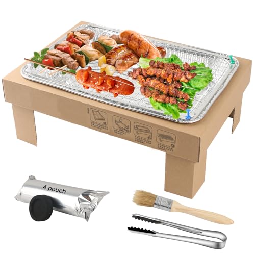 Barbecue usa e getta – Set di piccole griglie a carbone da campeggio, include tre accessori, comoda ed ecologica, per campeggio e feste all'aperto
