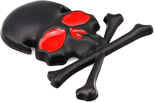 3D Skeleton Skull Emblem Car Side Rear Front Hood Trunk Door Fender Bumper Tail Box Car Motorcycle Personality Decoration Metal Badge Decal Sticker (1 PCS, Black Red), CR-Sk