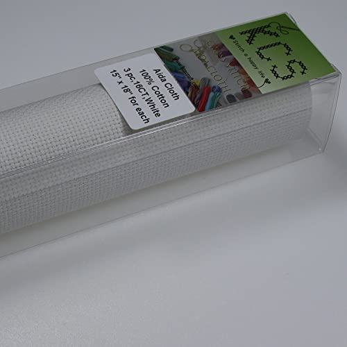 Image of KCS 3 pc of 15 inch x 18 inch Counted Cross Stitch Cotton Aida Cloth Needlework Rolled Fabric Box,16CT,White