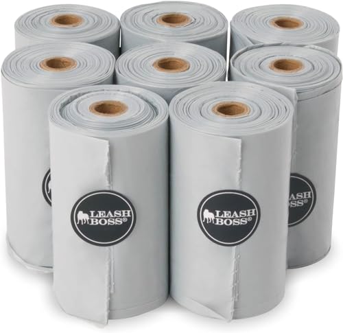 Leash-Boss-Dog-Poop-Bags-120-Bags-8-Rolls-Unscented-Leak-Proof-Waste-Bag-Rolls-Gray-8-Rolls