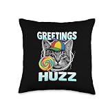 Greetings Huzz Funny Lollipop Cat Meme Throw Pillow