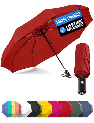 Rain-Mate Windproof Compact Umbrellas for Rain - Strong Reinforced Fiberglass Rib Design & Auto Open & Close - Portable Folding Travel Umbrella - Lightweight & Packable for Women & Men Easy Collapse