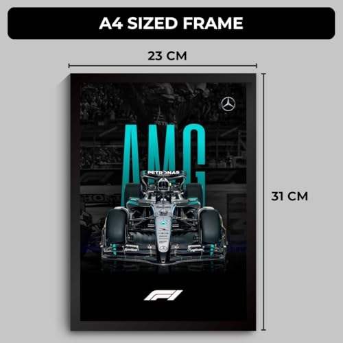 Image of Funk You Store Mercedes AMG F1 Poster | Framed Mercedes F1 Car A4 Sized (31 x 23 cm) | Lewis Hamilton Poster | AMG Car Posters for Wall, Gift for Boys, Formula 1 Frames | Formula 1 Frame (F 024)